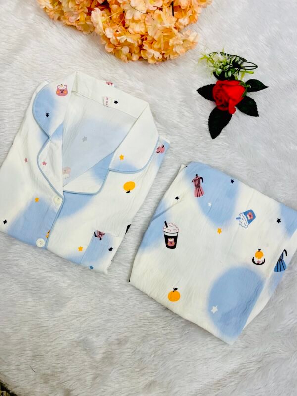Sky Blue Cute Print Pajama