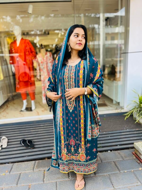 Blue Muslin Party Wear