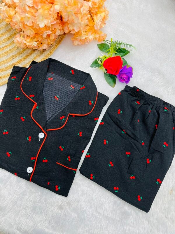 Cherry Printed Black Pajama