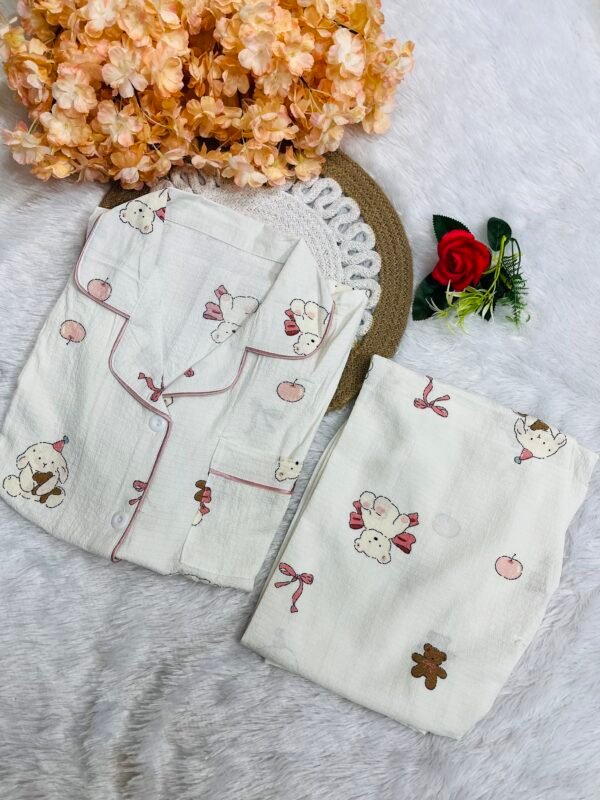 White Teddy Printed Pajama